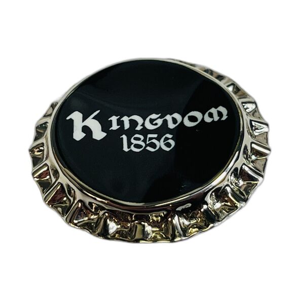 NWT Burberry Kingdom 1856 Brass Bottle Cap Brooch Pin Black White RARE - Picture 2 of 11